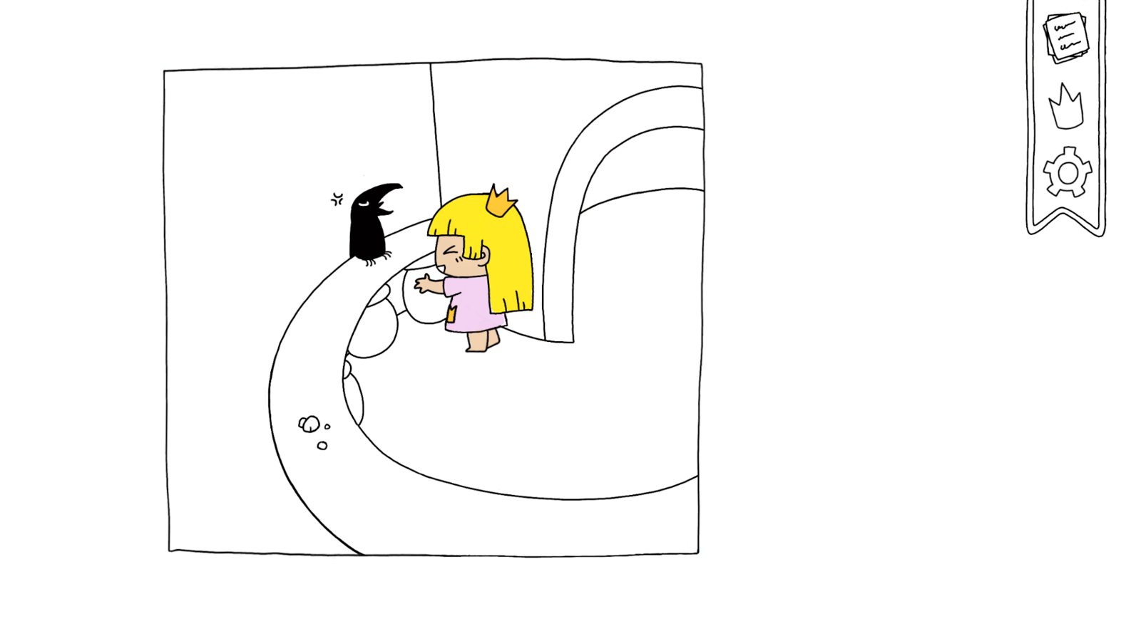 Punzel trifft eine Krähe. Worte braucht es nicht.